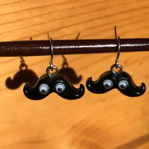 BLACK MUSTACHE DANGLE EARRINGS